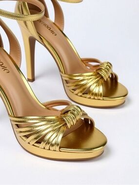 Chinese Laundry Metallic Gold Knotted Strappy High Heels